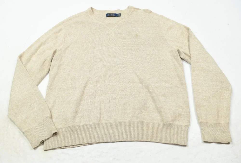Polo Ralph Lauren Sweatshirt Mens Medium Beige Long Sleeve Crew Neck Pullover